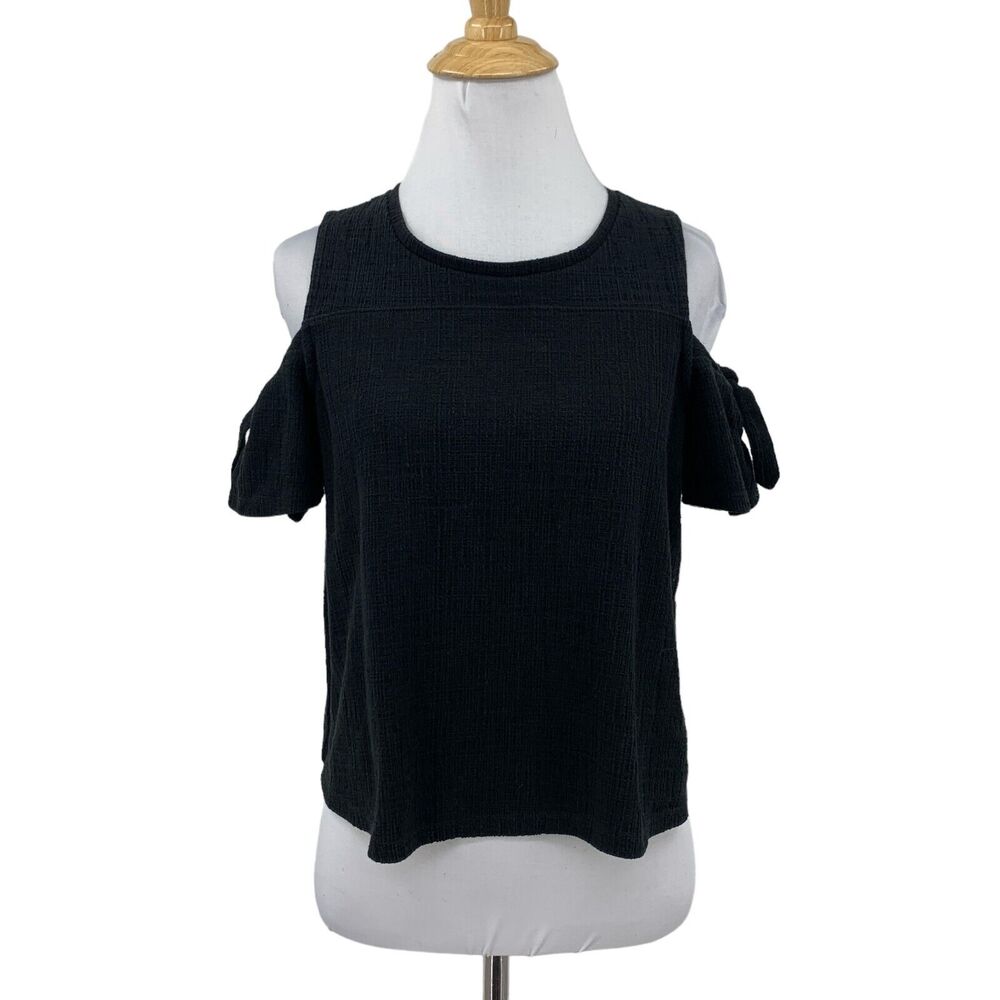 Madewell Top Womens XS Extra Small Black Fade Skylar Cold Shoulder Cropped Shirt